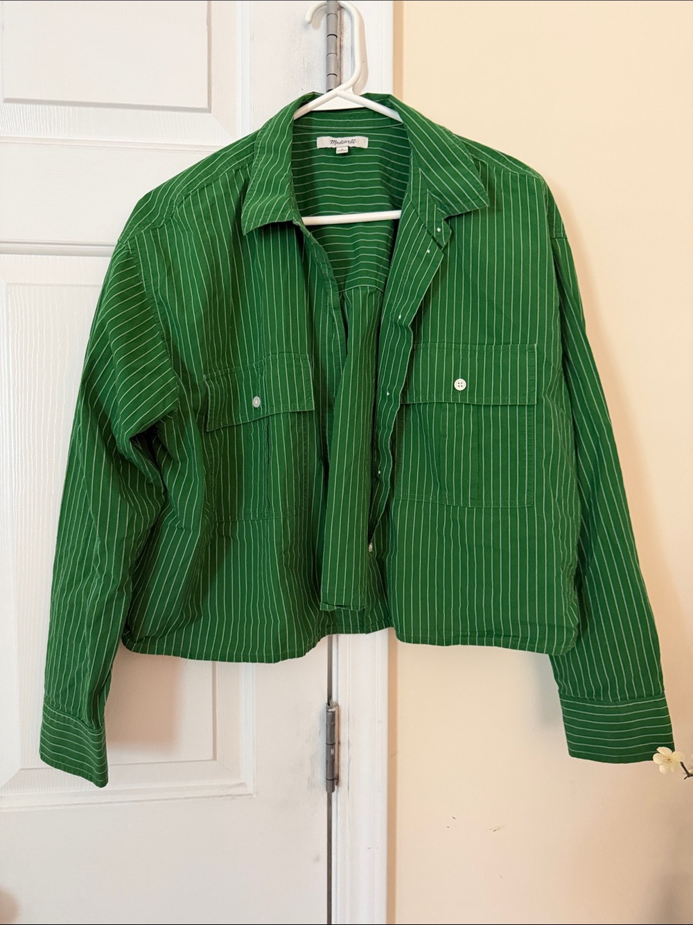 Madewell Green Pinstripe light crop Cotton Jacket